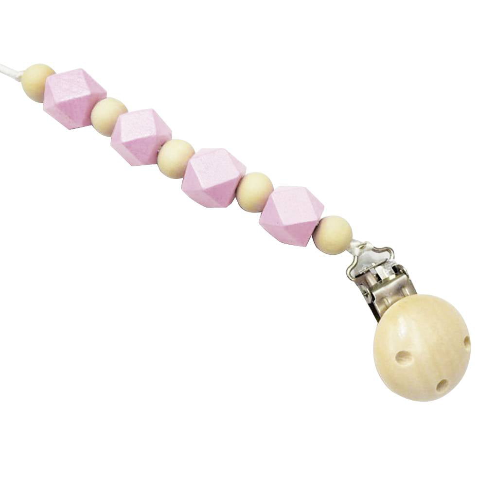 Candy Color Pacifier Clips Chain Holder Wood Silicone Beads Nipples Dummy Hol TW 