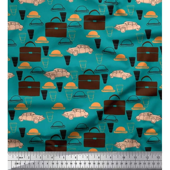 Soimoi Cotton Voile Fabric Hat,Car & Suitcase Travel Print Fabric by Yard 42 Inch Wide