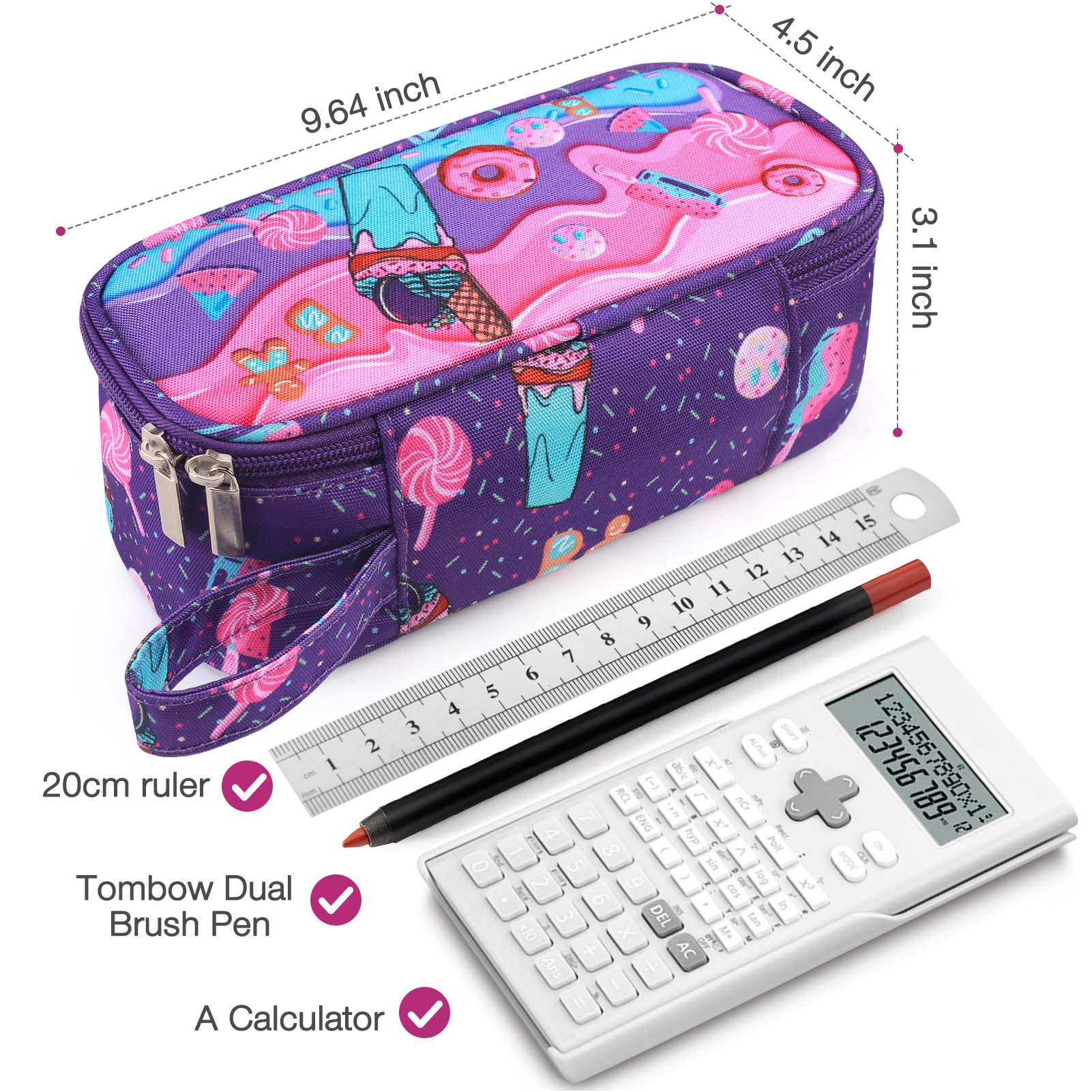 Cartuchera de lona Livhil para niñas y niños, estuche para lápices para útiles escolares de primaria, diseño de postre 3