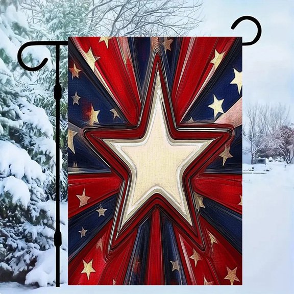 RKSupls Patriotic Linen Double Sided Garden Flag, Independence Day Themed Yard Decor, Burst Star Flag Abstract Outdoor Banner for Holiday Lawn