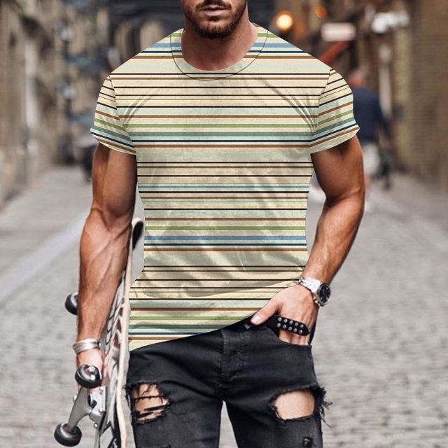 Tops para hombre, blusas y camisas de manga corta con cuello redondo para hombre, blusas de manga corta con cuello redondo y estampado de rayas para hombre, blusa para hombre