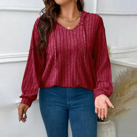 ITSAME Womens Plus Size Shirts Long Sleeve Super Soft Hooded Fall Pullover Casual Tops Wine 3XL
