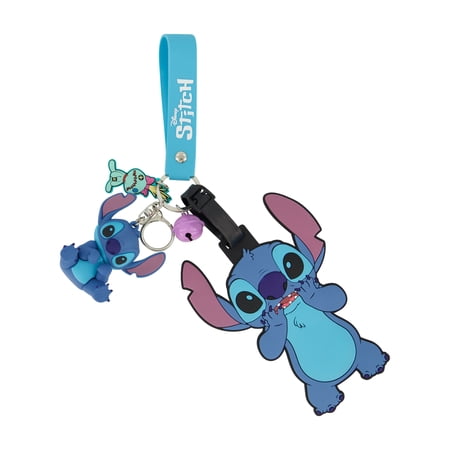 Disney Stitch 2-Piece Suitcase ID Tag and Lanyard Set with Adjustable Straps, Blue