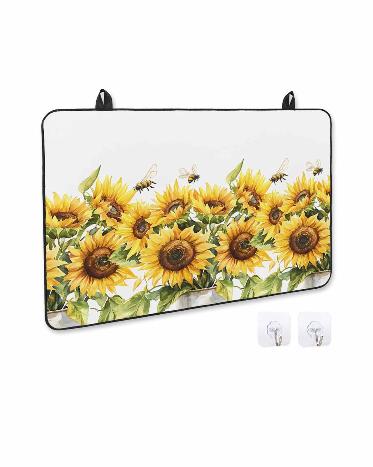 nqOlkjepod Large Induction Cooktop Protector Mat 36"x21", Sunflower Bee Stove Top Covers for Electric Stove, Watercolor Yellow White Summer Spring Stove Burner Cover Mats, Glass Top Stove Cover