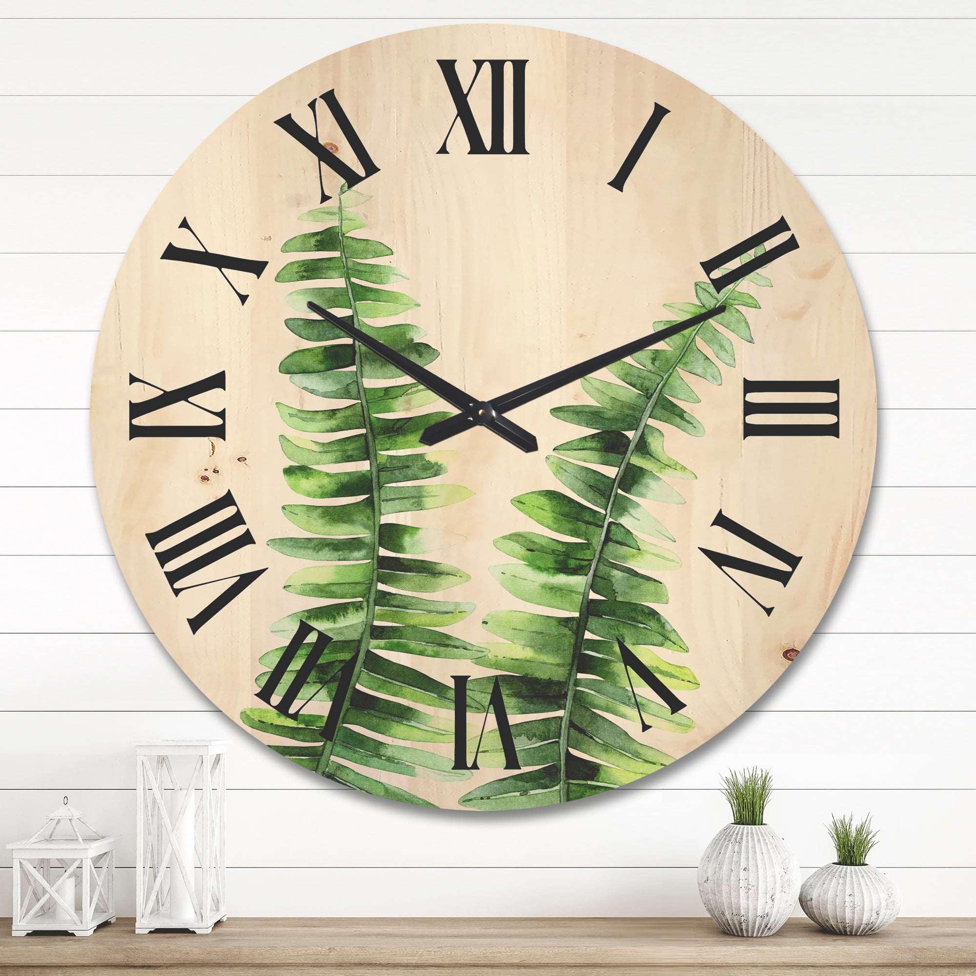 Designart 'Fern Plant Leaves Detail V' Tropical Wood Wall Clock