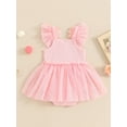 thumbnail image 5 of vera natura Baby Girl Summer Romper Dress Casual Mesh Patchwork Ruffles Ribbed Jumpsuit, 5 of 8