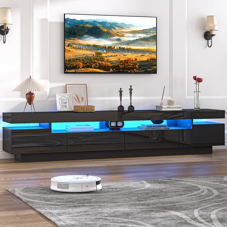 ChVans 82.7" LED TV Stand for 80-90" TVs, Black Gloss photo 3