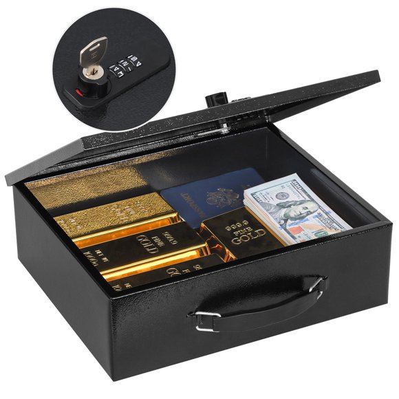 KYODOLED Coffre-Fort Ignifuge pour Documents, Double Combinaison et Serrure à Clé avec Poignée de Transport, Coffre-Fort Solide en Métal pour Garder les Effets Personnels,