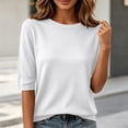 thumbnail image 2 of HAYIMI Women Crew Neck Short Sleeve Knit Tops Hollow Texture Ribbed Casual Spring Summer Pullover Sweater Dailywear, 2 of 5