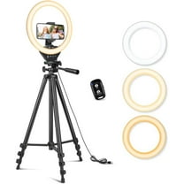 10'' Ring Light with 50'' Extendable Tripod Stand, LED Circle Lights with Phone Holder for Live Stream/Makeup/YouTube Video/TikTok, Compatible with All Phones