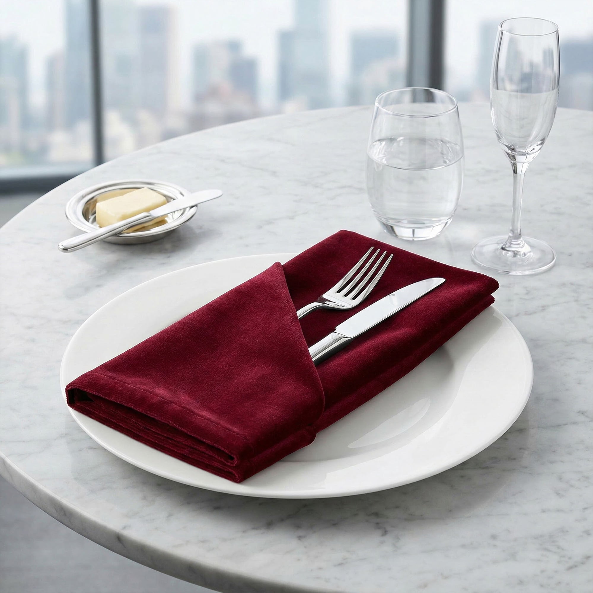 Unique Bargains 12 Pack Soft Durable Velvet Cloth Napkins for Parties Burgundy 18"x18"
