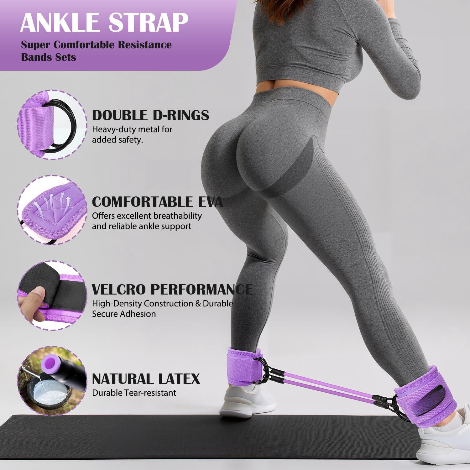 Ankle Resistance Bands With Cuffs & Fabric Set - Glutes Workout Equipment For Women Men  Home Gym Heavy Exercise Yoga Strength Rehab Pilates