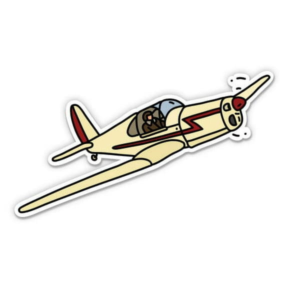 Plane Comic Style Pilot - 3" Vinyl Sticker - For Car Laptop I-Pad Phone Helmet Hard Hat - Waterproof Decal