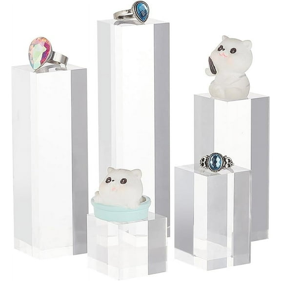 5pcs Clear Acrylic Display Block 1.1/1.9/3/3.1/4.7 Inch Cube Square Acrylic Display Blocks Solid Display Pedestal Stand