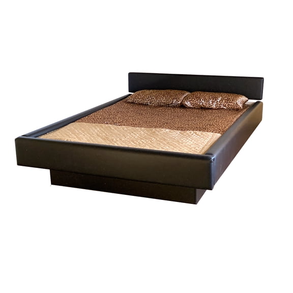 Elba with HS300 Free Flow Water-Mattress Complete Padded Hardside Wood Frame Waterbed Black Faux Leather Queen