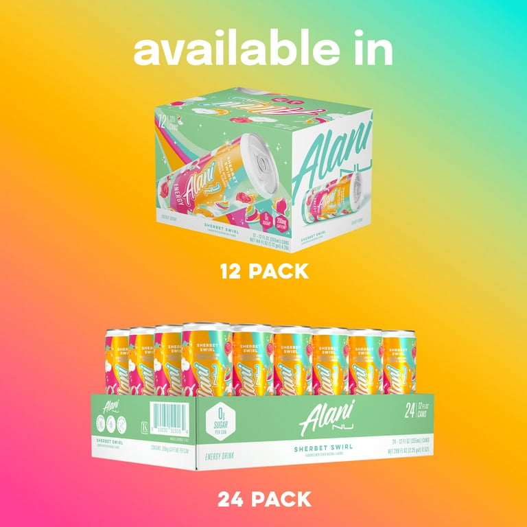 Alani Nu Sugar Free Energy Drink, Sherbet Swirl, 12 fl oz, 12 Pack