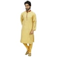 thumbnail image 3 of Atasi Kurta Pyjama en Dupion Beige Classique pour Homme Tenue de Fête Chemise de Designer-S, 3 of 7