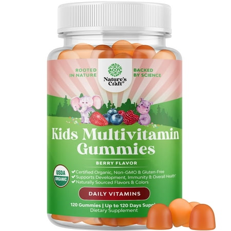USDA Organic Kids Multivitamin Gummies - Vegan Organic Multivitamin for Kids 2+ with 14 Essential Vitamins & Minerals - Daily Kids Gummy Multivitamins - Vegan Kosher Nut Free & Non-GMO (120 Count)