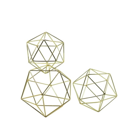 DIY Wedding Koyal Wholesale Geometric Decor Shapes, Set of 3 Assorted Sizes for Table Centerpiece Flower Holders, Gold 3D Hanging Decorations, Himmelis Prisms