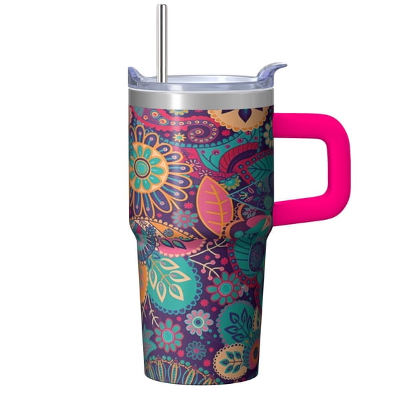 Travel Mug 20oz with Lid & Straw - Stainless Steel Insulated Coffee Tumbler, Double Wall Vacuum Leakproof Thermal Cup, Bohemian Pattern
