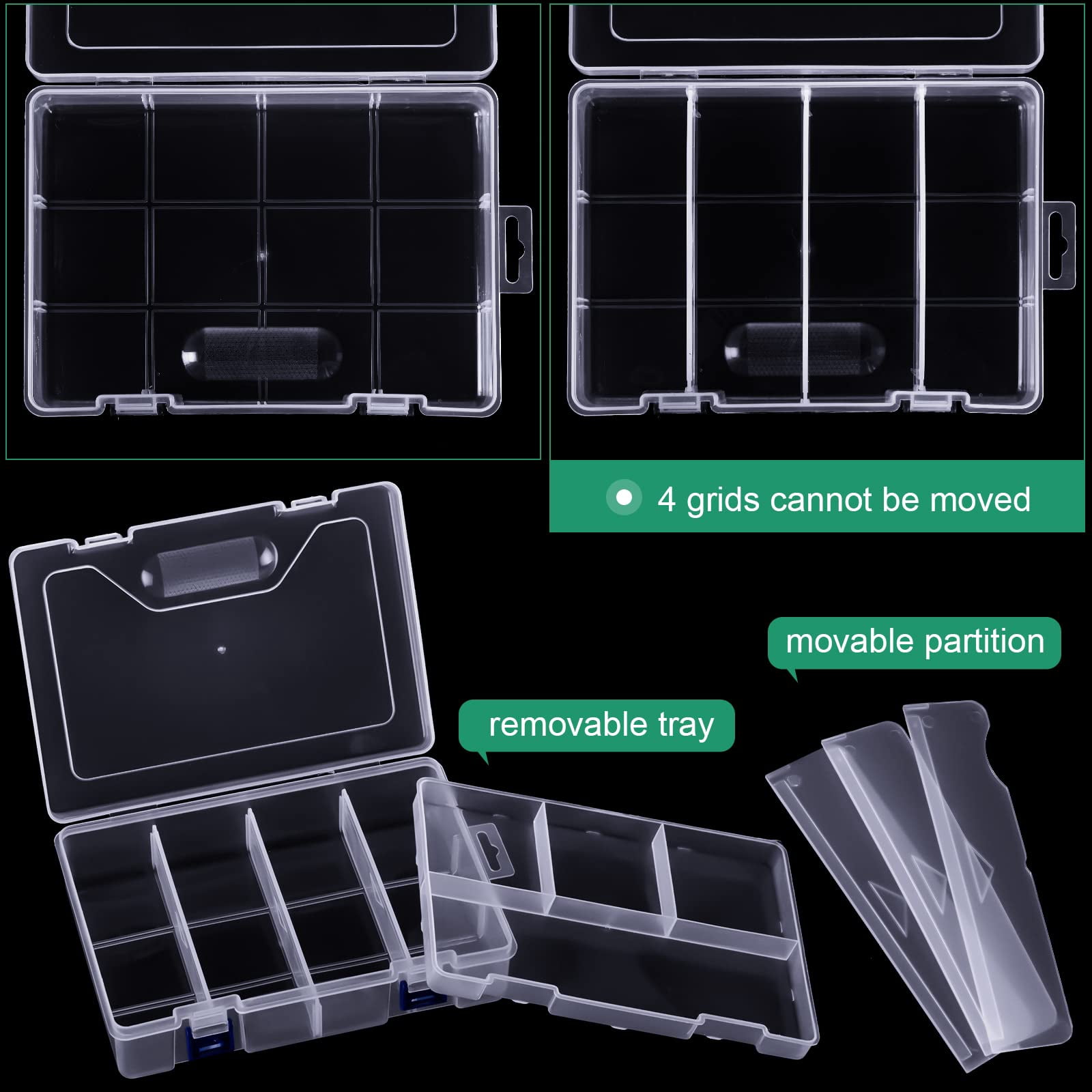6 Pack Fishing Tackle Box Organizer Storage Clear With Movable Tray Plastic Waterproof Compartment For Lure Container Craft Beads