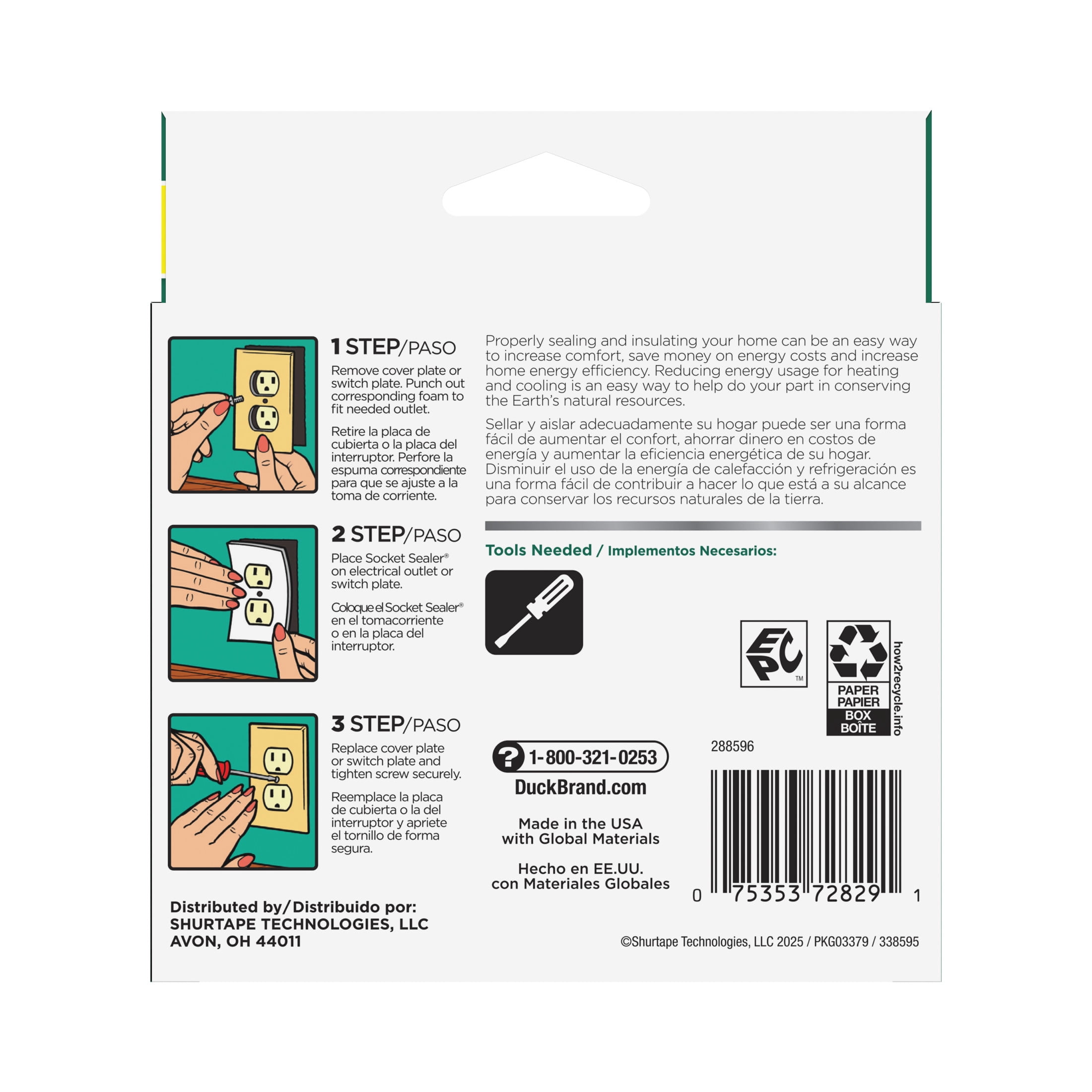 Duck Brand, 2.5 Inch X 4.31 Inch Universal Foam Socket Sealers, 12 Pack, Fits Most Outlets And Switches