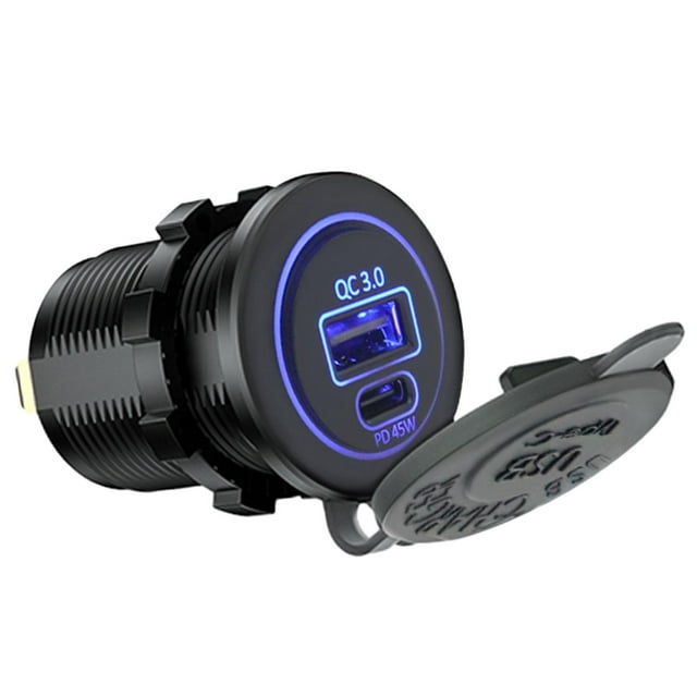 Cargador de Coche Enchufe Tipo C USB con Luz Azul para Marine Truck Golf 45W