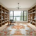 thumbnail image 2 of ODIKA 9'x12' Washable Area Rug Boho Botanical Design With Symmetrical Floral Medallion Peach Fruit Refined for Great Room, Indoor Concept, Large Living Low Pile, Flatwoven, 2 of 7