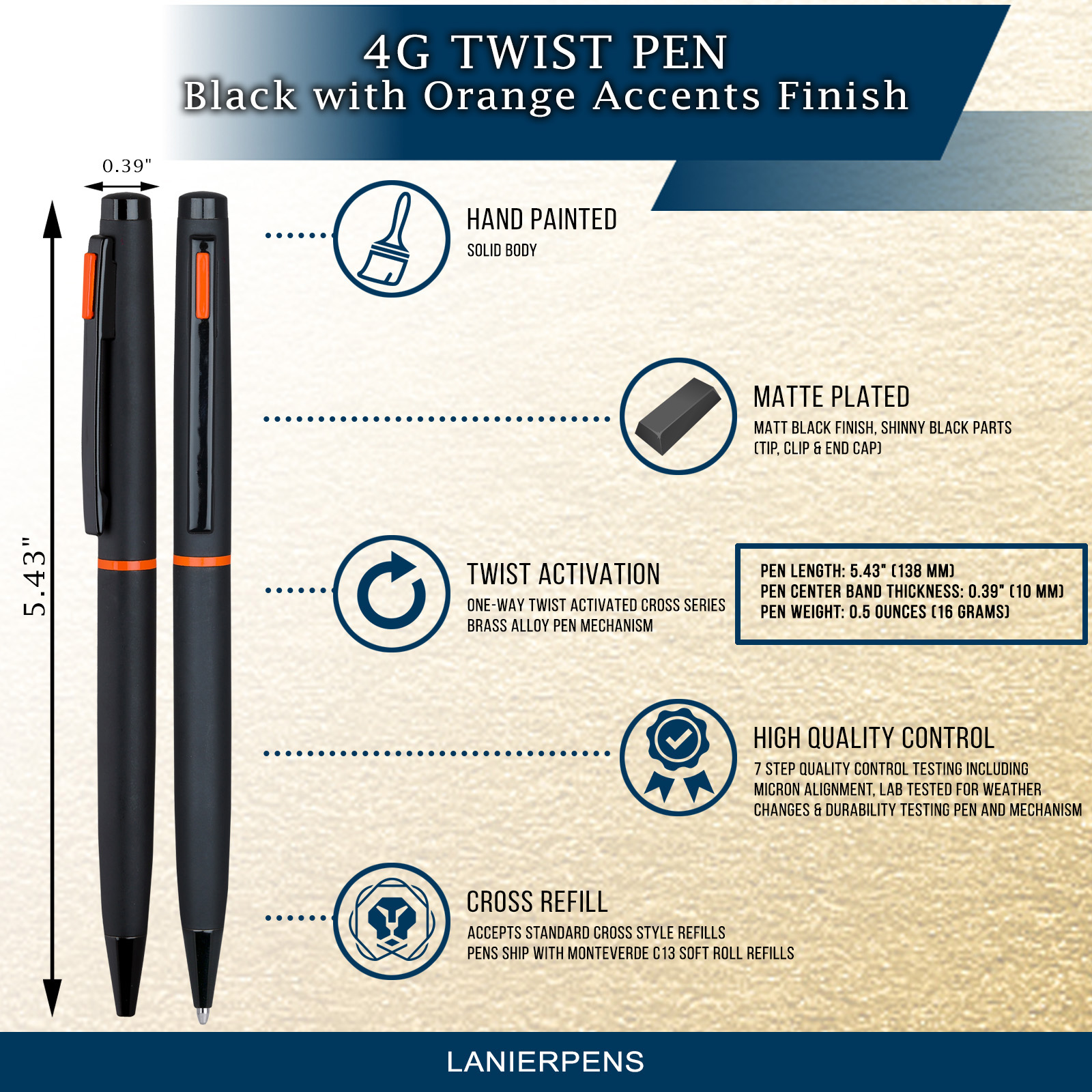 4G Ball Pen - Matt Black with Orange Accents with Single Gift Box Maple