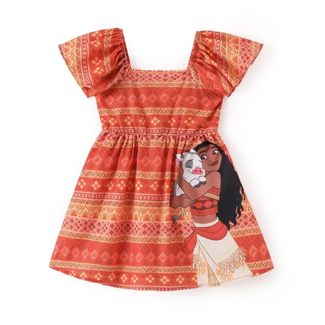 Vestido naranja sin hombros para niña pequeña Disney Moana 3-4T