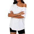 thumbnail image 3 of Seffadzy Womens Oversized T-Shirts Short Sleeve Off The Shoulder Loose Fit Tops Casual Summer Daily Workout Yoga Shirts, 3 of 6