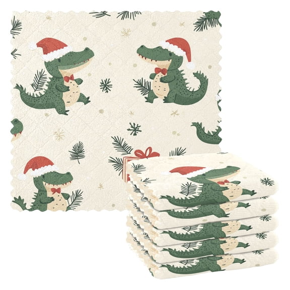 Christmas Alligators Gifts Kitchen Towels 6 Pcs Dish Towels Absorbent Soft Quick Dry Towel Dish Rags for Washing Dishes