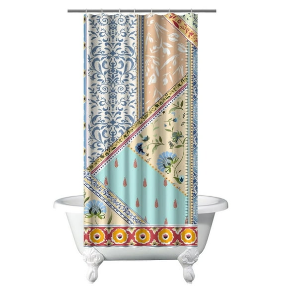 Small Stall Narrow Shower Curtain 36"W x 72"L – Tropical Bohemian Leaves, Mid-Century Abstract Boho Botanical Bathroom Decor, Vintage Floral Palm Leaf Pattern, Rustic Tribal Folk Style