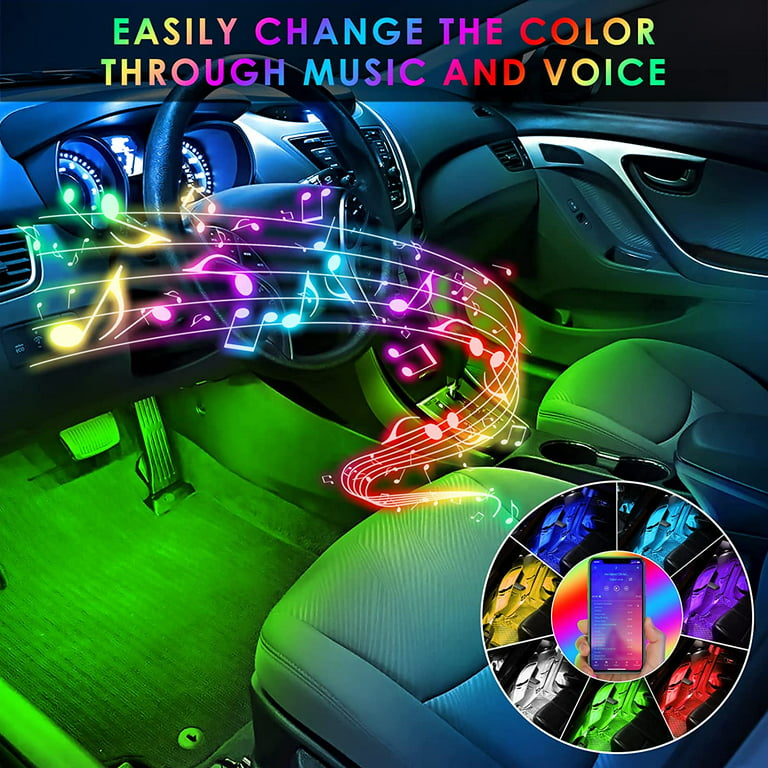 Multi-Color Strip Lights with App Control, Smart Interior 48 LED Car Lights  with Music Mode, USB Powered Under Dash Interior Lights for Cars, SUVs, 4