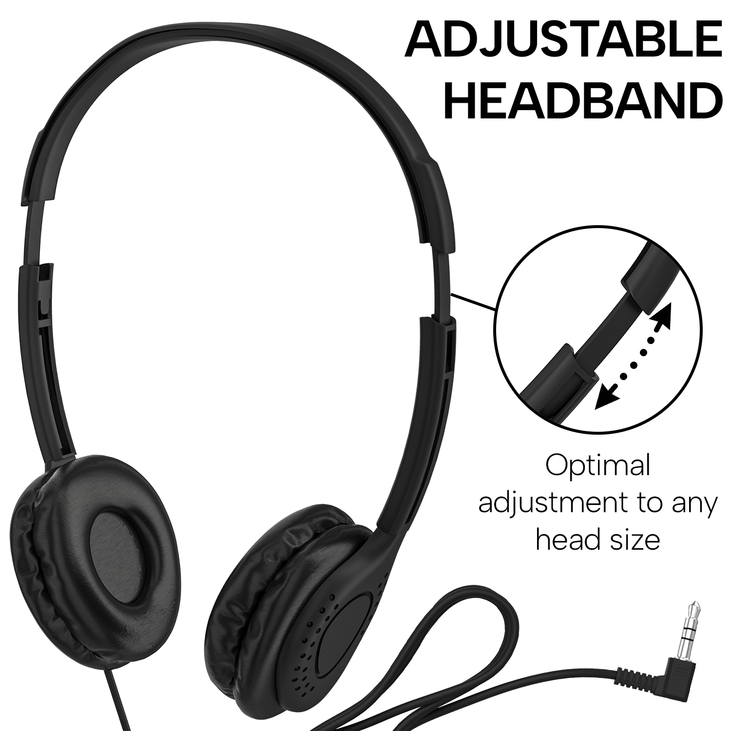 Bulk Classroom Student Headphones with Microphone, On Ear Stereo Headphones with Mic & Faux Leather Cushions for Kids Online Learning, Library, School, Airplane, Travel - 3.5mm Plug - 50 Pack