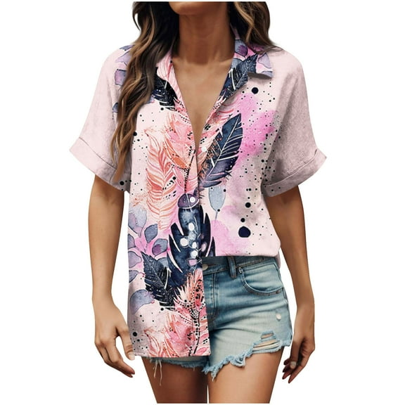 ChaoHeng Plus Size Women Tops and T-Shirts Women's Floral Print Button-Up Lapel Neck Loose Blouse