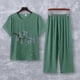 thumbnail image 3 of 2026 2 Pcs/Set Women Top Pants Set O Neck Flower Print Grandma Style Elastic Waist Grandmother Summer Paj, 3 of 5