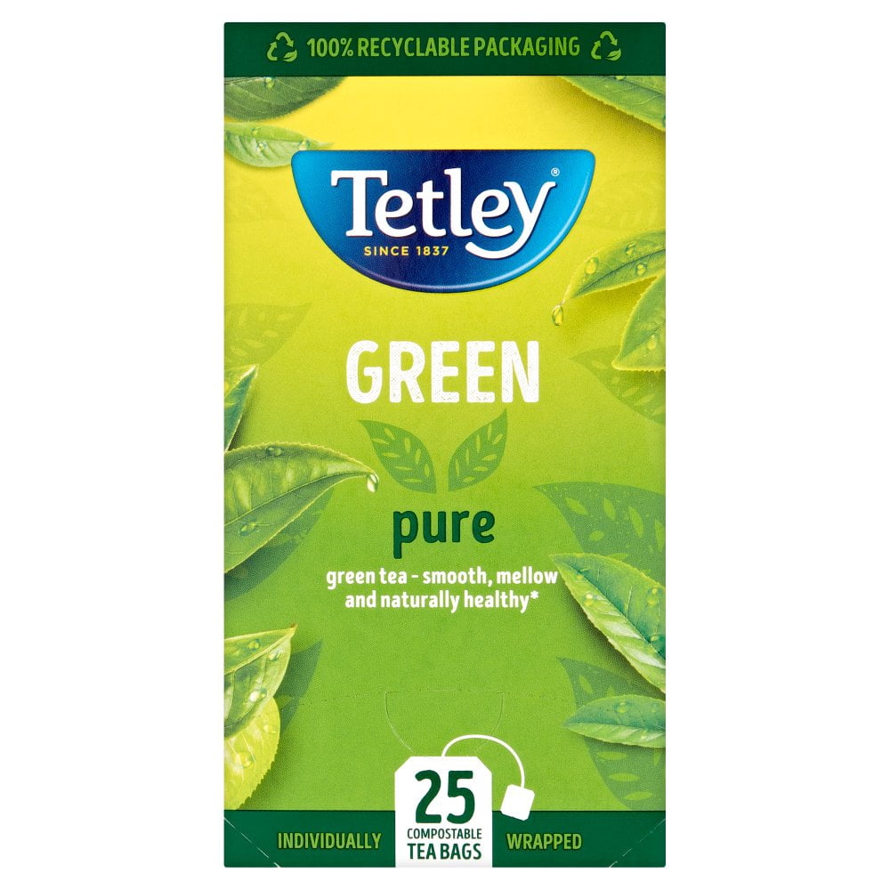 Tetley Green Pure 25 Plant-Based Tea Bags 50g (pack of 6)