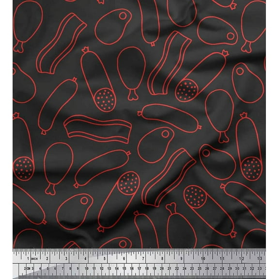 Soimoi Gray Cotton Voile Fabric Leg Piece & Hotdog Food Printed Fabric 1 Yard 42 Inch Wide