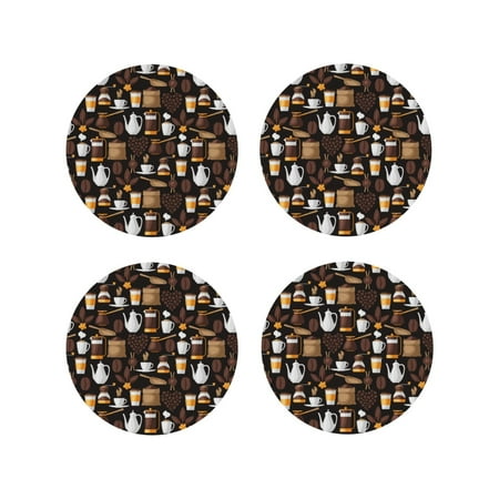 

Drink Coasters Set of 4 kettle tea cup Leather Coasters for Coffee Table Protector Heat Resistant Cute Coasters for Home Decor Housewarming Gifts Bar Kitchen 4 Inch Round Shape