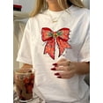 thumbnail image 1 of Camiseta de manga corta para mujer transpirable Moda de verano1pc Vintage Style Women'S T-Shirt with Geometric Bow Print, Polyester Crew Neck Short Sleeve Top for Summer - Regular Length Knit Fabric, 1 of 6