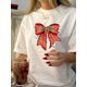thumbnail image 1 of Camiseta vintage para mujer con estampado geométrico de lazo, cuello redondo de algodón y manga corta para verano. Camiseta de punto de largo regular. Camisetas informales., 1 of 6
