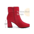 thumbnail image 4 of BLISSFUL STEP Women's Ankle Boots Leopard Faux Suede Pointed Toe Block Heel Square Buckle Boot Red 6, 4 of 6