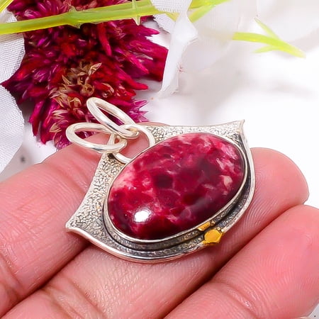 Pink Thulite - Norway 925 Sterling Silver Two Tone Designer Pendant 1.37" Sku30, Lavender Pendant, Natural Gemstone Pendant