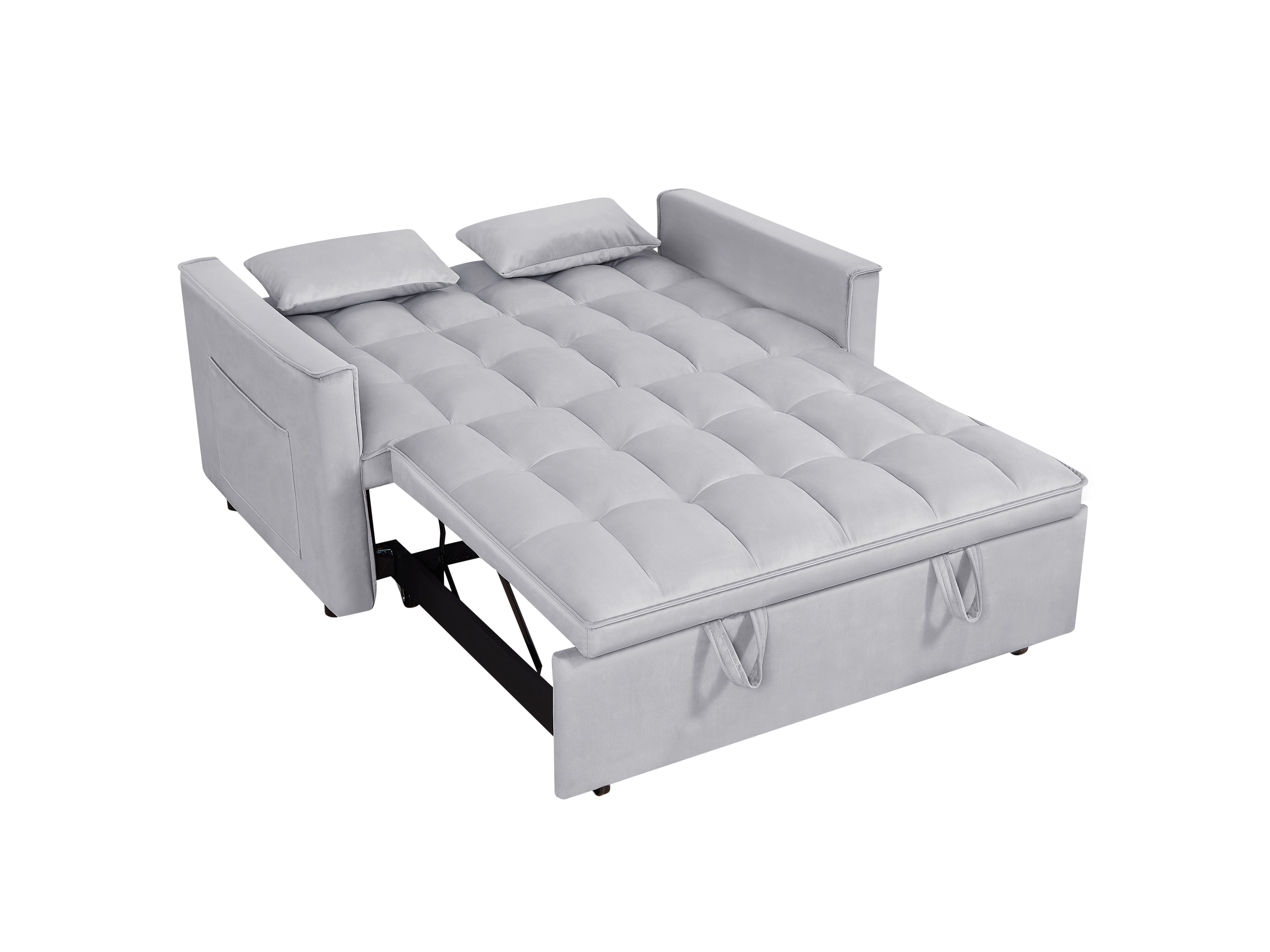 Gewnee 54" Velvet Upholstered Pull Out Sleeper Loveseat for Home,Office,Guest Room.Silver Grey