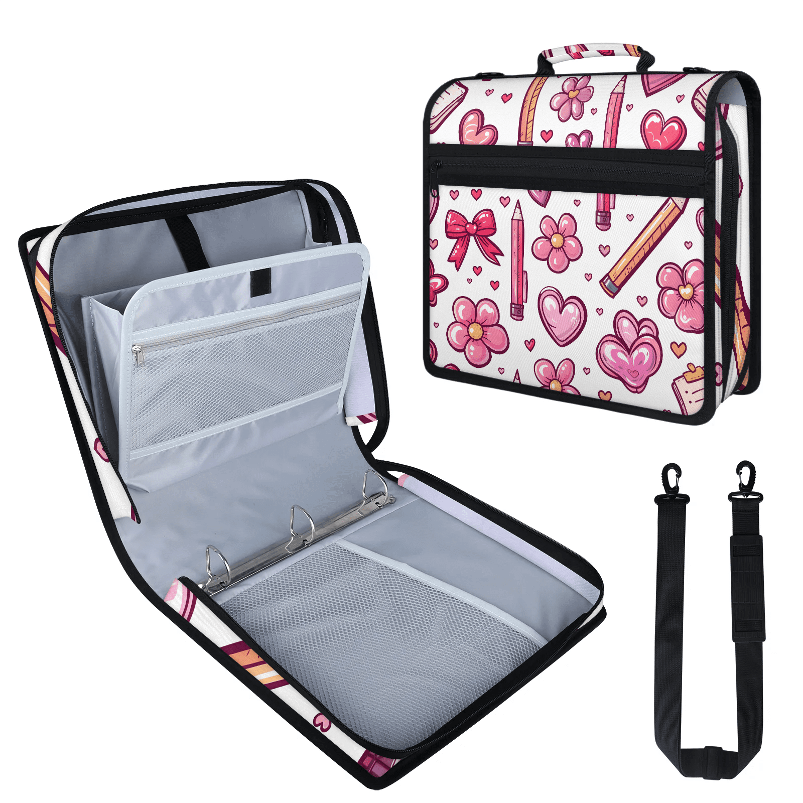 Multi Pocket Zipper Binder, 3 Ring A4 Folder with Handle and Shoulder Strap, Large Capacity Portable Document Organizer Bag for Papers, Tablet, Essentials, 13.78 Inch