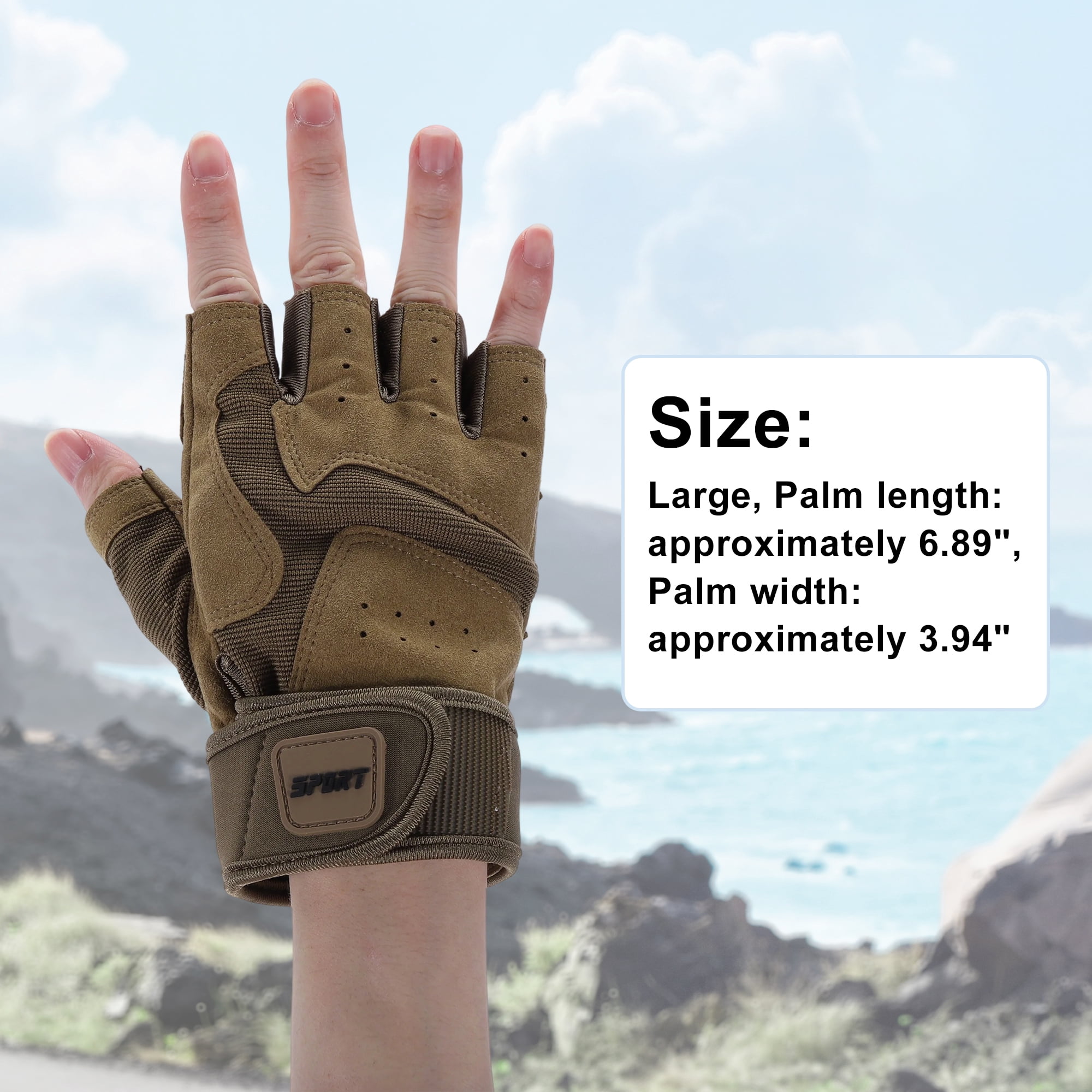 Unique Bargains Extended Wristband Half-finger Training Sport Gloves Large Light Brown