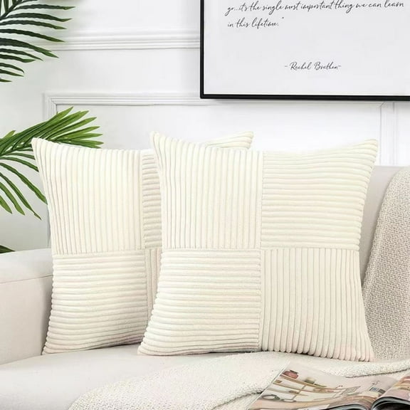 Taibuwu 2 Packs Lumbar Decorative Throw Pillow Covers 18x18 Inch for Living Room Couch Bed Sofa, Rustic Farmhouse Boho Home Decor, Soft Striped Corduroy Rectangle Accent Cushion Case