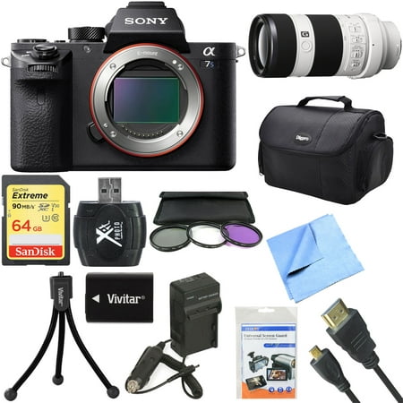 Sony a7S II Full-frame Mirrorless Interchangeable Lens Camera 70-200mm Lens Bundle includes a7S II Body, 70-200mm Full Frame Lens, 72mm Filter Kit, 64GB Memory Card, Bag, Beach Camera Cloth and
