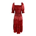 thumbnail image 5 of DHFJKG Womens Square Neckline Dresses Puff Short Sleeve Smocked Waist Cami Long Dress Velvet Solid Color Tiered Maxi Stylish Dresses, 5 of 5